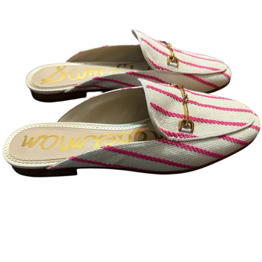 Sam Edelman Taffy Pink Stripe Canvas Linnie Bit Mules Size 7.5 - Picture 5 of 9